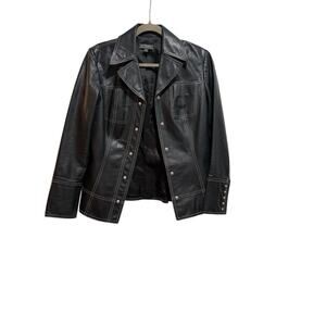 Vintage 90s Classiques Entier Black Leather Jacket Women M Contrast Stitch
